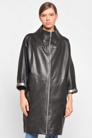 Френч из фактурной кожи с укороченным рукавом