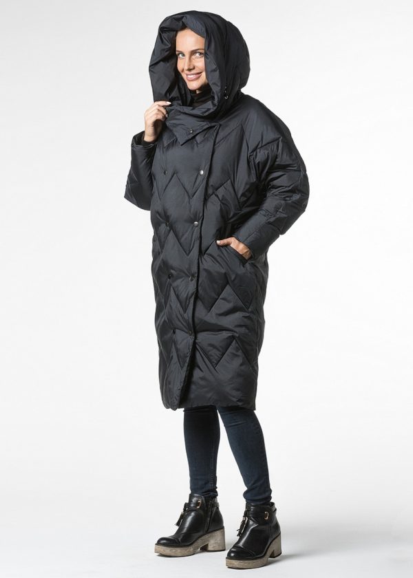 Стеганое пальто с капюшоном в стили over size