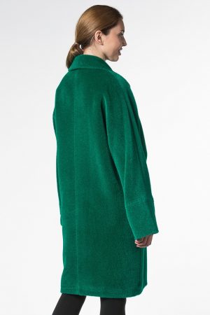 Двубортное пальто альпака ярко-зеленого цвета