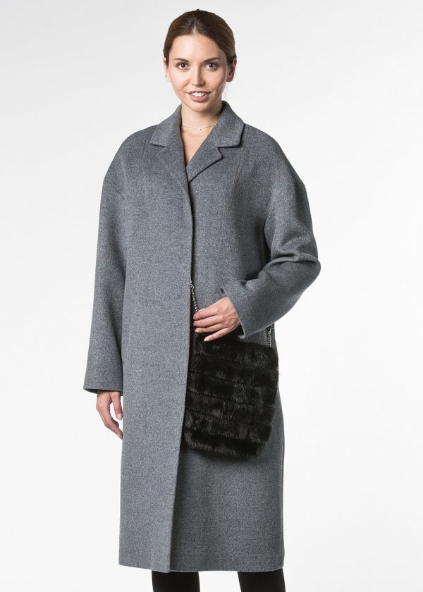 Демисезонное пальто из шерсти с сумочкой из норки