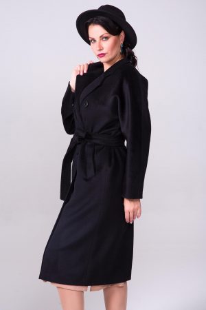 Купить Двубортное демисезонное пальто из шерсти черное